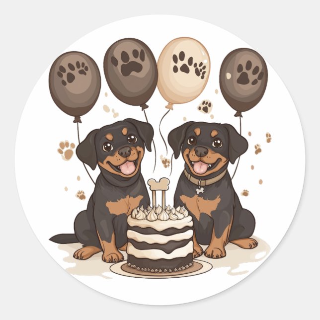 Sticker Rond Joyeux chien Rottweiler d'anniversaire (Devant)
