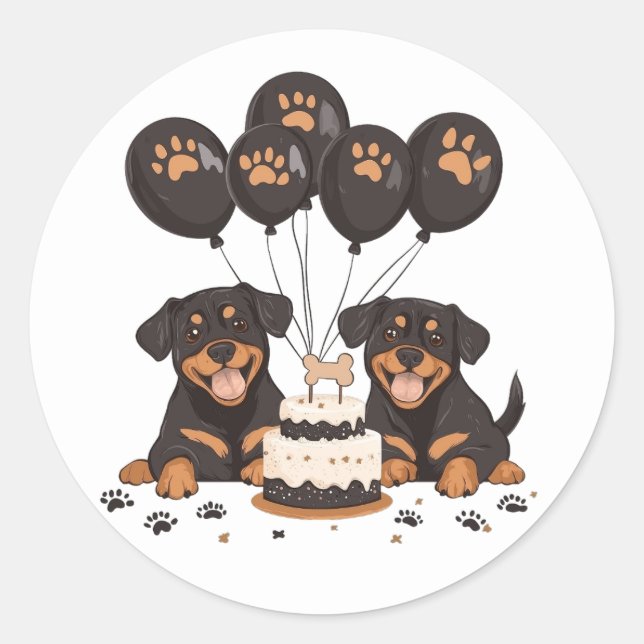 Sticker Rond Joyeux chien Rottweiler d'anniversaire (Devant)