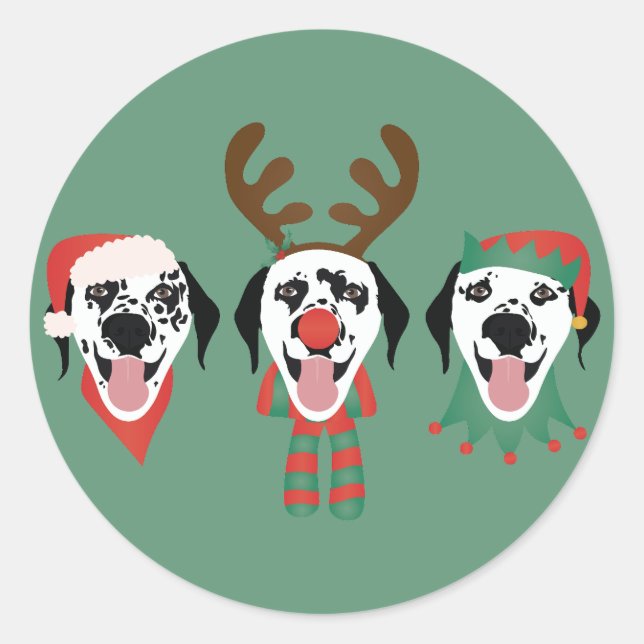 Sticker Rond Joyeux Chiens Dalmatiens de Noël (Devant)