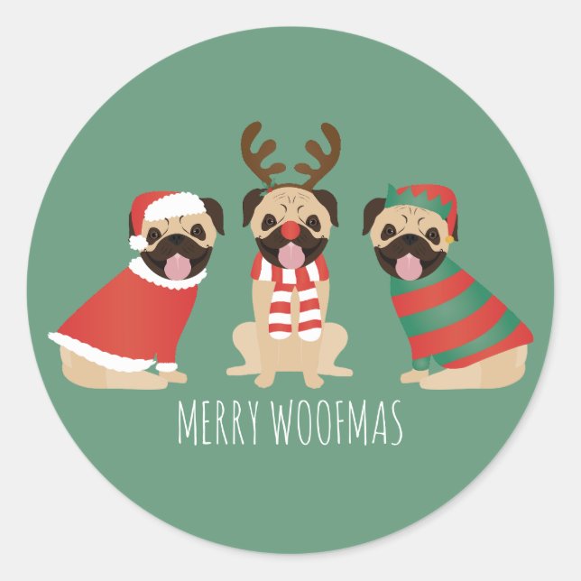Sticker Rond Joyeux Chiens de Carlin Woofmas (Devant)