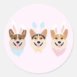 Sticker Rond Joyeux Chiens de Corgi gallois Pembroke de Pâques