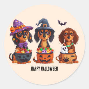 Sticker Rond Joyeux Chiens de Dachshund Halloween