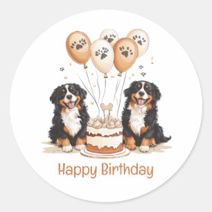 Sticker Rond Joyeux Chiens de montagne bernois d'anniversaire