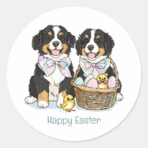 Sticker Rond Joyeux Chiens de montagne bernois de Pâques