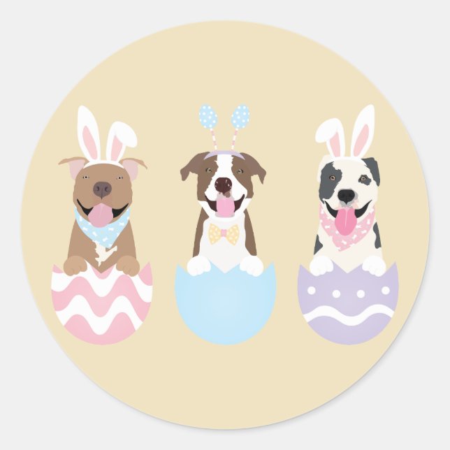 Sticker Rond Joyeux Chiens de Pâques American Pit Bull Terrier (Devant)