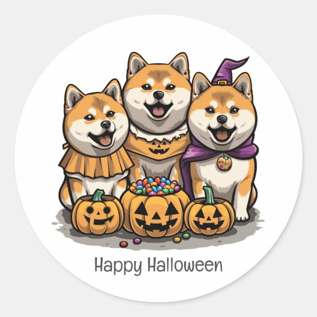 Sticker Rond Joyeux Chiens d'Halloween Shiba Inu (Devant)
