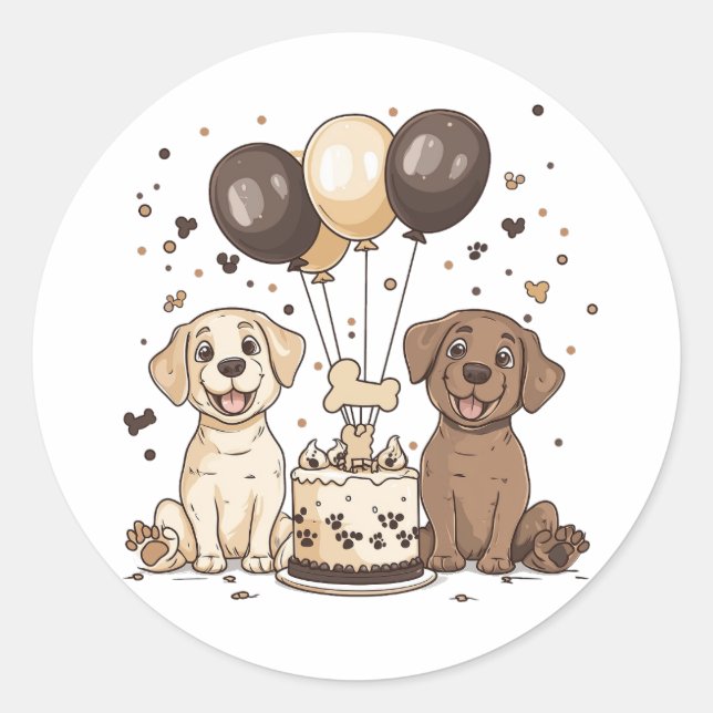 Sticker Rond Joyeux Chiens du Labrador Retriever (Devant)