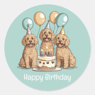 Sticker Rond Joyeux Chiens Goldendoodle Anniversaire