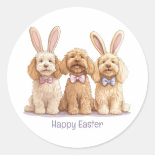 Sticker Rond Joyeux Chiens Goldendoodle de Pâques