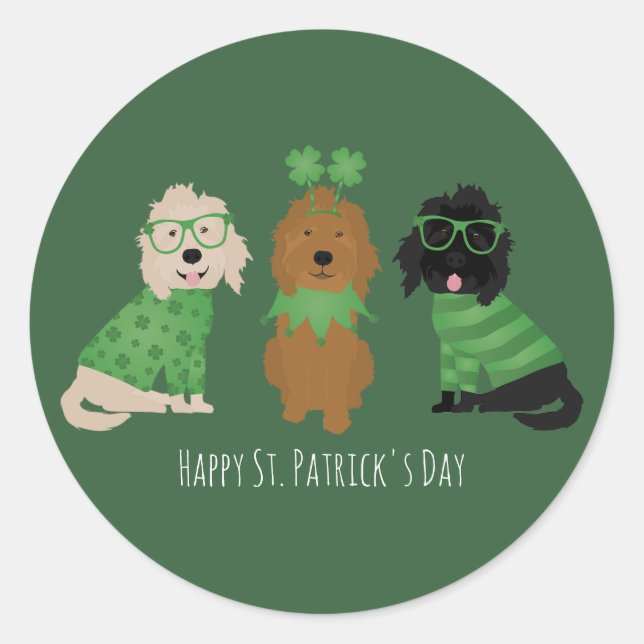 Sticker Rond Joyeux Chiens Goldendoodle Jour de la Saint Patric (Devant)