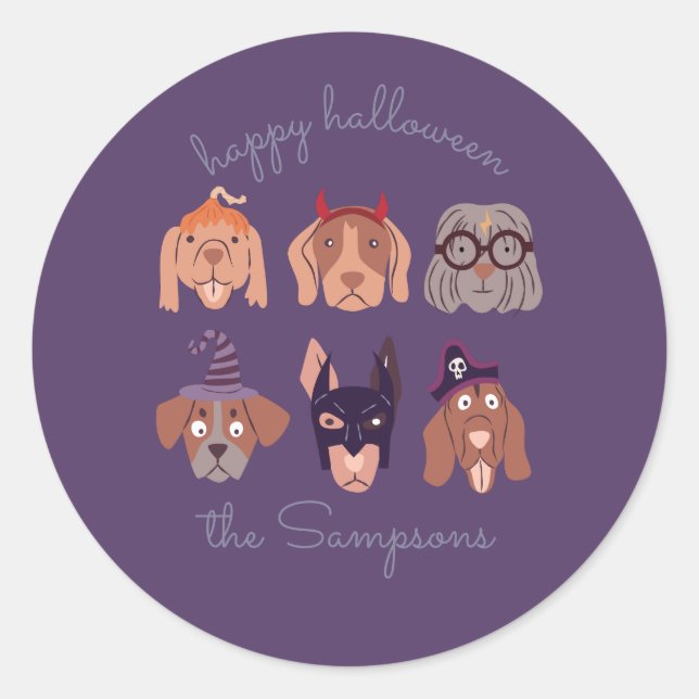 Sticker Rond Joyeux Chiens mignons d'Halloween en costume (Devant)