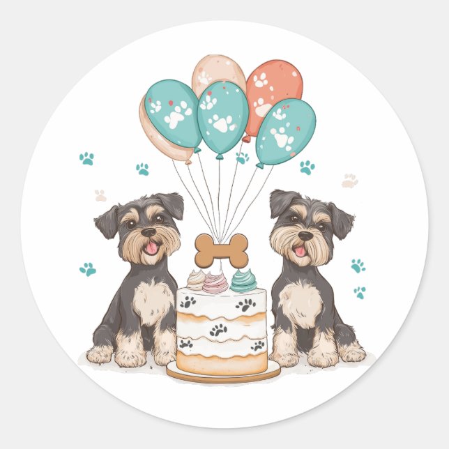 Sticker Rond Joyeux Chiens Schnauzer (Devant)
