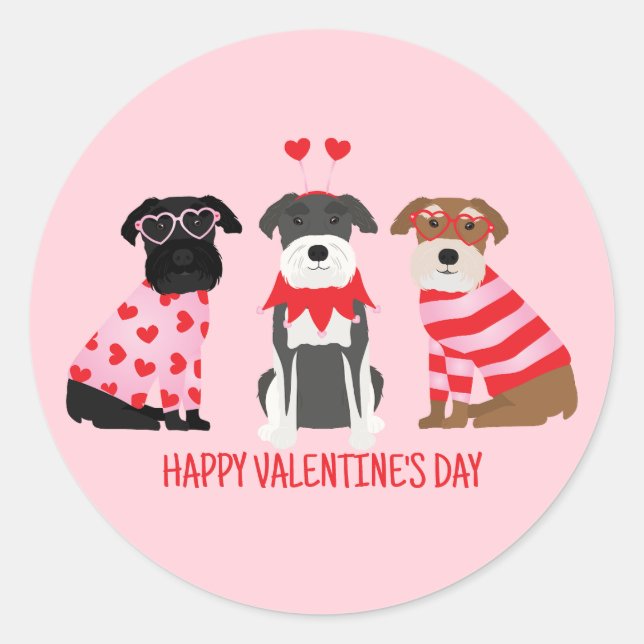 Sticker Rond Joyeux Chiens Schnauzer de la Journée des Valentin (Devant)