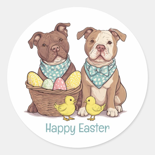 Sticker Rond Joyeux Chiens taureaux de Pâques (Devant)