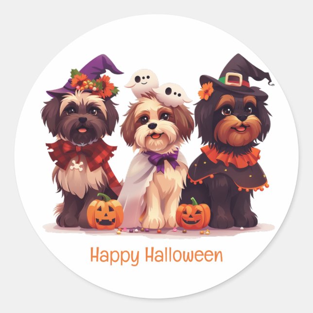 Sticker Rond Joyeux Chih Tzu Chih Dogs d'Halloween (Devant)