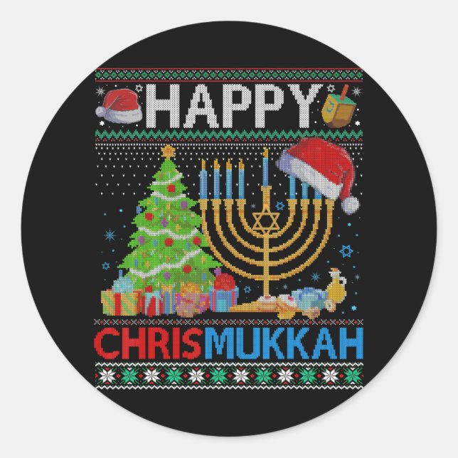 Sticker Rond Joyeux Chrismukkah Funny Jewish Christmas Hanoukka (Devant)
