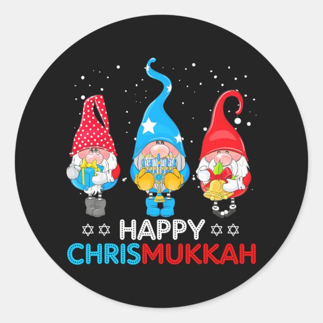 Sticker Rond Joyeux Chrismukkah Gnomes Noël Hanoukka (Devant)