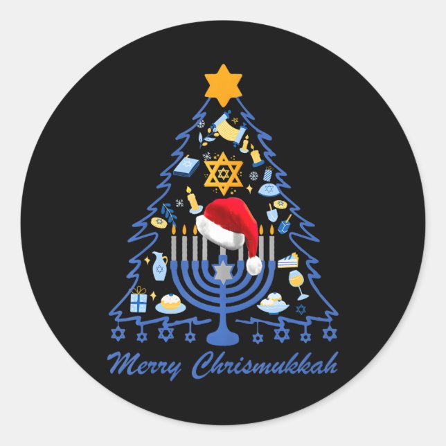 Sticker Rond Joyeux Chrismukkah Hanoukka Arbre juif Hanoukka (Devant)