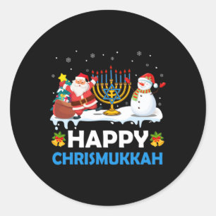 Sticker Rond Joyeux Chrismukkah Hanukkah Amusement Joyeux Noël