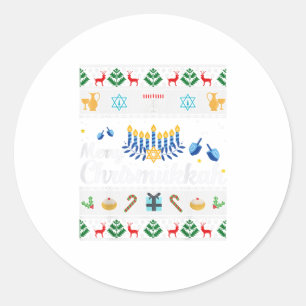Sticker Rond Joyeux Chrismukkah Heureux Hanoukka plus M