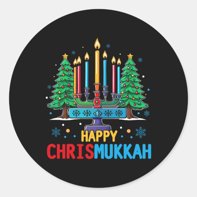 Sticker Rond Joyeux Chrismukkah Joyeux Noël Hanoukka 3 (Devant)