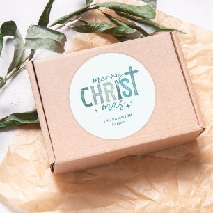 Sticker Rond Joyeux Christ mas Christian Boho Nom de famille