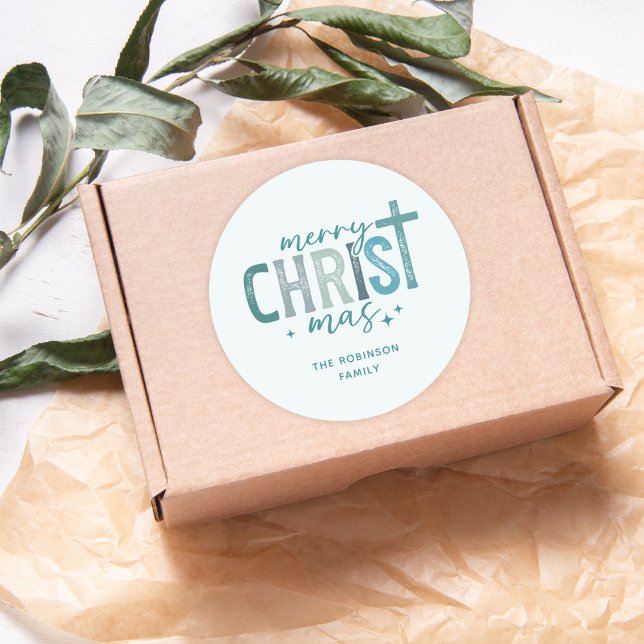 Sticker Rond Joyeux Christ mas Christian Boho Nom de famille (Créateur téléchargé)