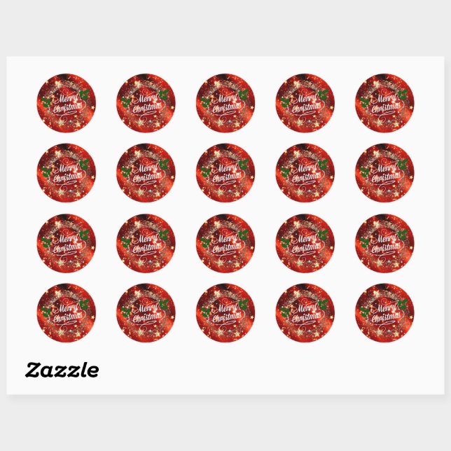 Sticker Rond Joyeux Christmans, parties scintillant et brillanc (Feuille)