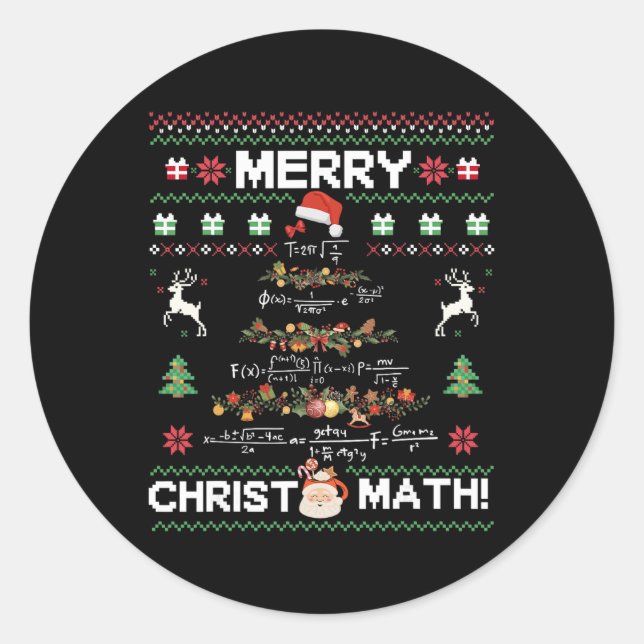Sticker Rond Joyeux Christmath drôle de Noël Math Tree Étudiant (Devant)