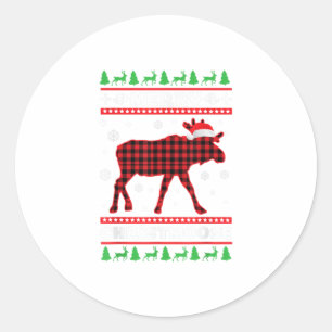 Sticker Rond Joyeux Christmoose Family Pyjamas Moose
