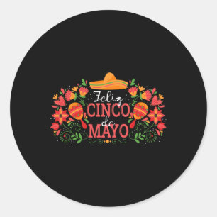 Sticker Rond Joyeux Cinco De Mayo Avec Cactus Guitare Sombrero