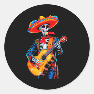 Sticker Rond Joyeux cinco de mayo mexicain chapeau crâne guitar