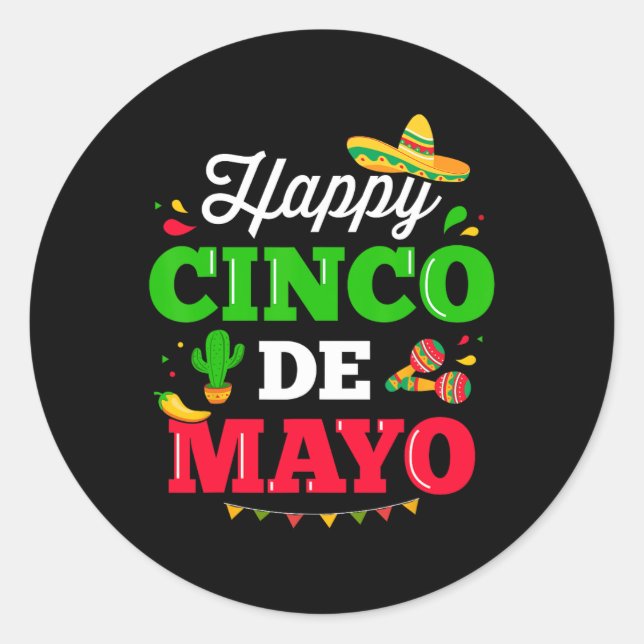 Sticker Rond Joyeux Cinco De Mayo Pour Costume De Fiesta Mexica (Devant)