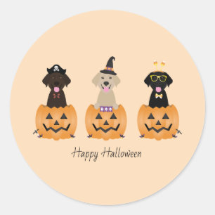 Sticker Rond Joyeux Citrouille de chiens de trieuse d'Halloween