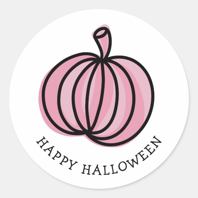 Sticker Rond Joyeux Citrouille rose d'Halloween (Devant)