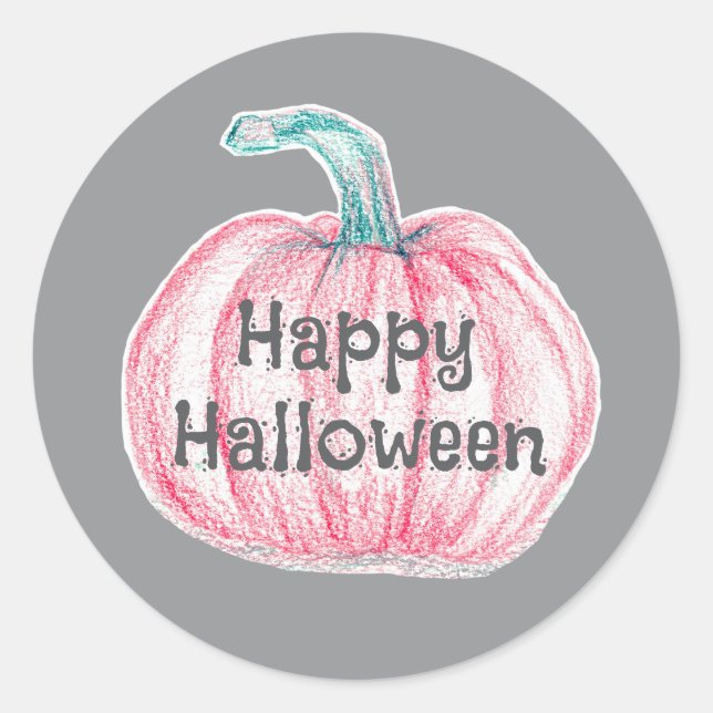 Sticker Rond Joyeux Citrouille rose d'Halloween Pinkoween (Devant)
