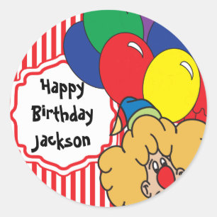 Sticker Rond Joyeux Clown d'anniversaire coloré