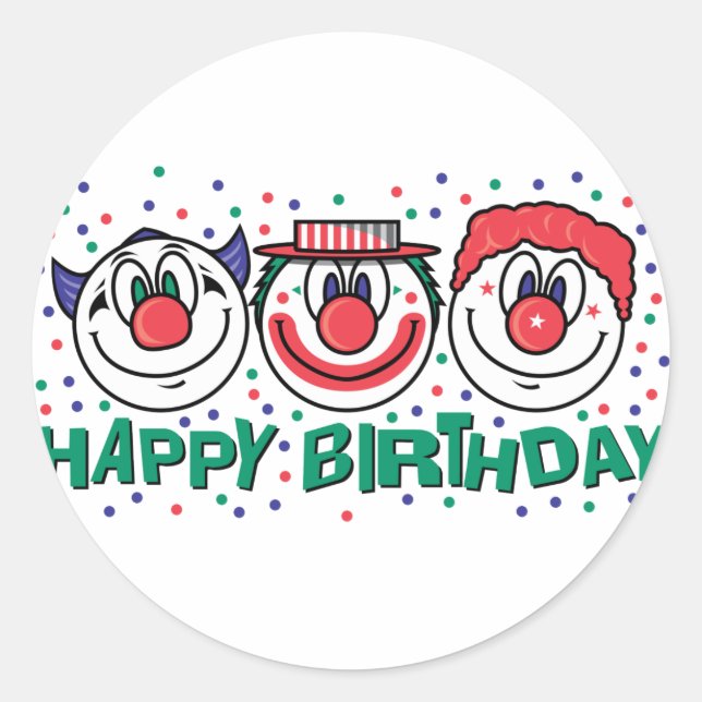 Sticker Rond Joyeux Clowns d'anniversaire (Devant)