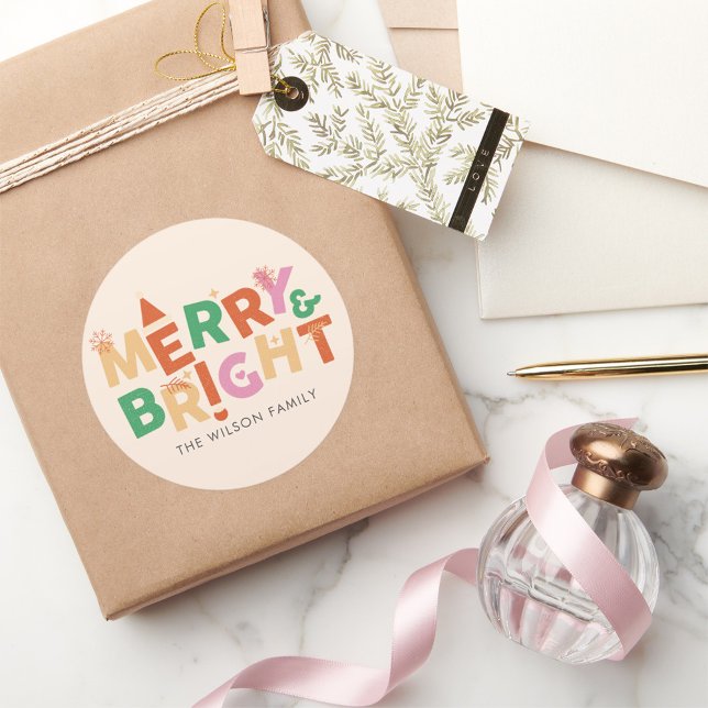 Sticker Rond Joyeux coloré et famille brillante (Créateur téléchargé)