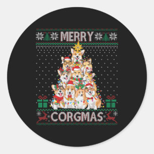 Sticker Rond Joyeux Corgmas Doux moche Funny Corgi Noël T