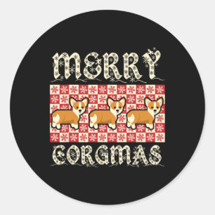 Sticker Rond Joyeux Corgmas Xmas Chien race Design Chiens Chien