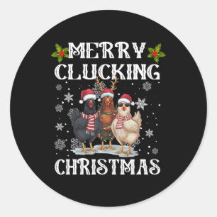 Sticker Rond Joyeux coup de canard Noël Drôle poulet Santa Hat