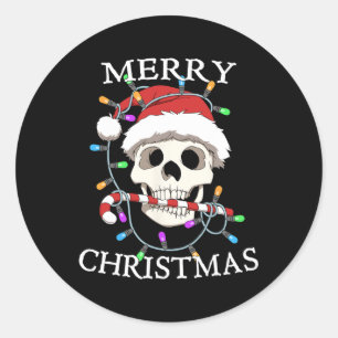 Sticker Rond Joyeux crâne de Noël Squelette Hommes Femmes