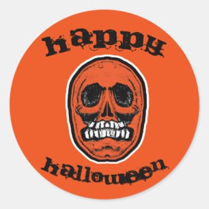 Sticker Rond Joyeux crâne orange d'Halloween