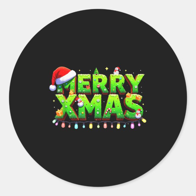 Sticker Rond Joyeux Creeper Pixel Art Noël Drôle Gamer (Devant)