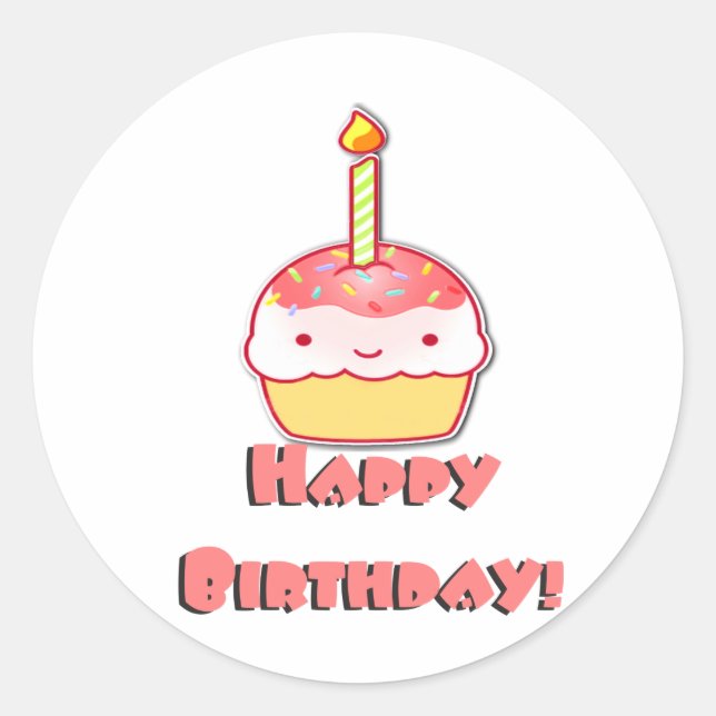 Sticker Rond Joyeux Cupcake d'anniversaire (Devant)