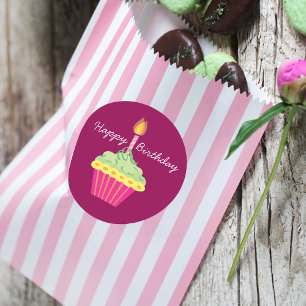 Sticker Rond Joyeux Cupcake d'anniversaire