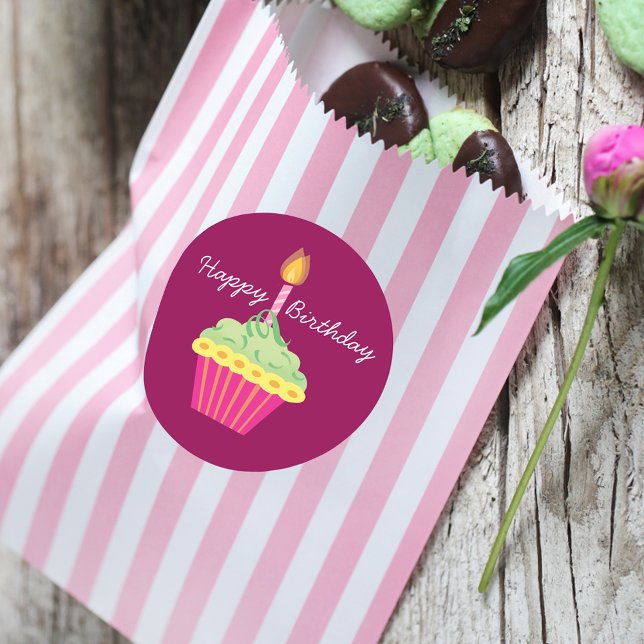 Sticker Rond Joyeux Cupcake d'anniversaire (Créateur téléchargé)