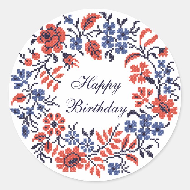Sticker Rond Joyeux cycle des fleurs d'anniversaire (Devant)
