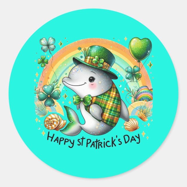 Sticker Rond Joyeux dauphin de la Saint Patrick (Devant)